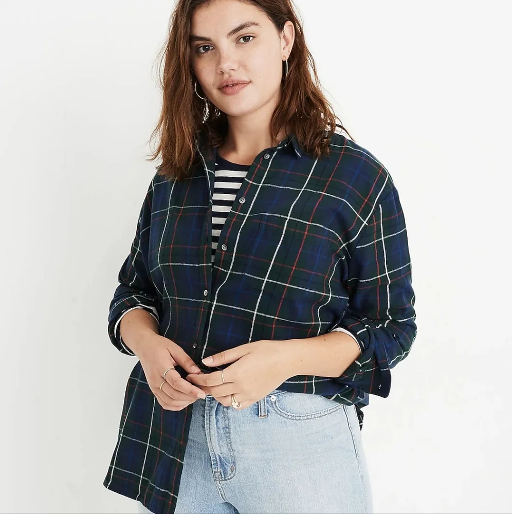 Madewell Flannel Oversized Ex-Boyfriend Button Down T-Shirt sz XXS - Picture 1 of 13